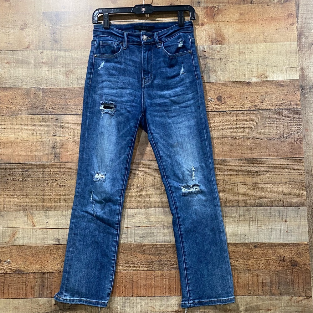 Risen High Rise Distressed Cropped Jeans Size 3